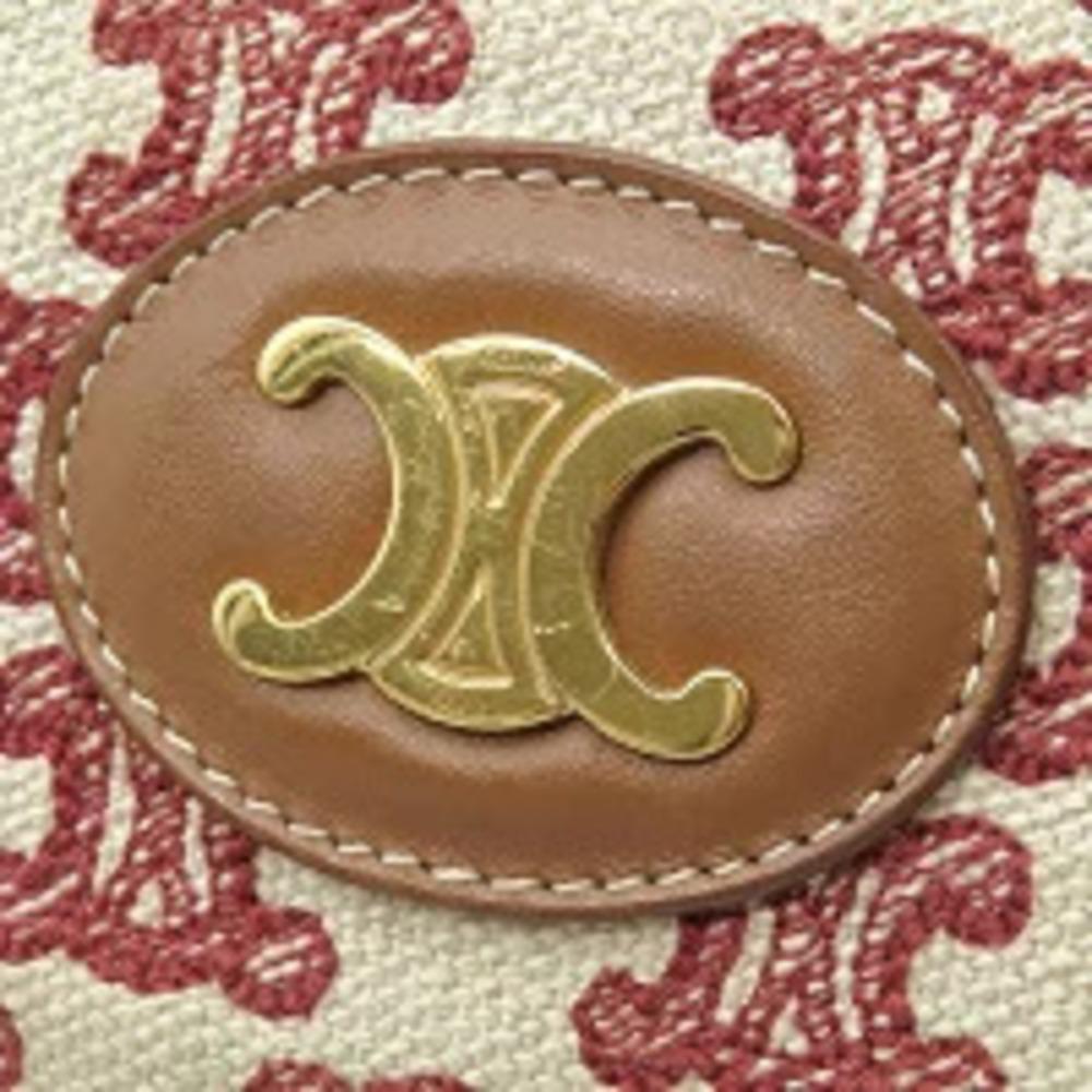 Celine Triomphe Shoulder Bag Chain Clutch Canvas Leather Brown Beige Red - Picture 6 of 11